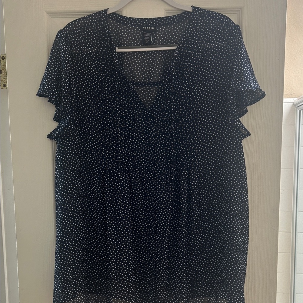 Torrid Navy and White Polka Dot Blouse, Size 2